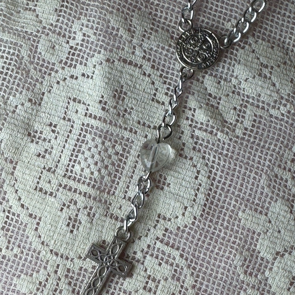 Saint Benedict Finger Rosary Medal Heart Beads Catholic Vintage Baptism Chaplet - Picture 5 of 6